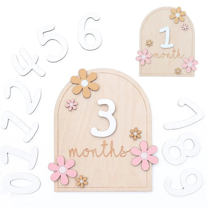 7PCS Newborn Milestone Wooden Cards – Baby Monthly Growth Announcement Props, Baby Shower Gift for Boys & Girls, Pregnancy Photography Accessories for First Year Memories & Photo Sessions