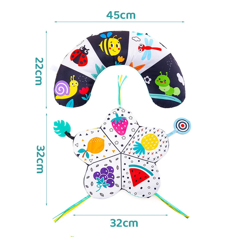 Coussin de Temps sur le Ventre pour Bébé et Jouet Sensoriel à Contraste Élevé – Coussin de Soutien Réversible Noir et Blanc pour Nouveau-né pour le Redressement de la Tête et le Développement Précoce