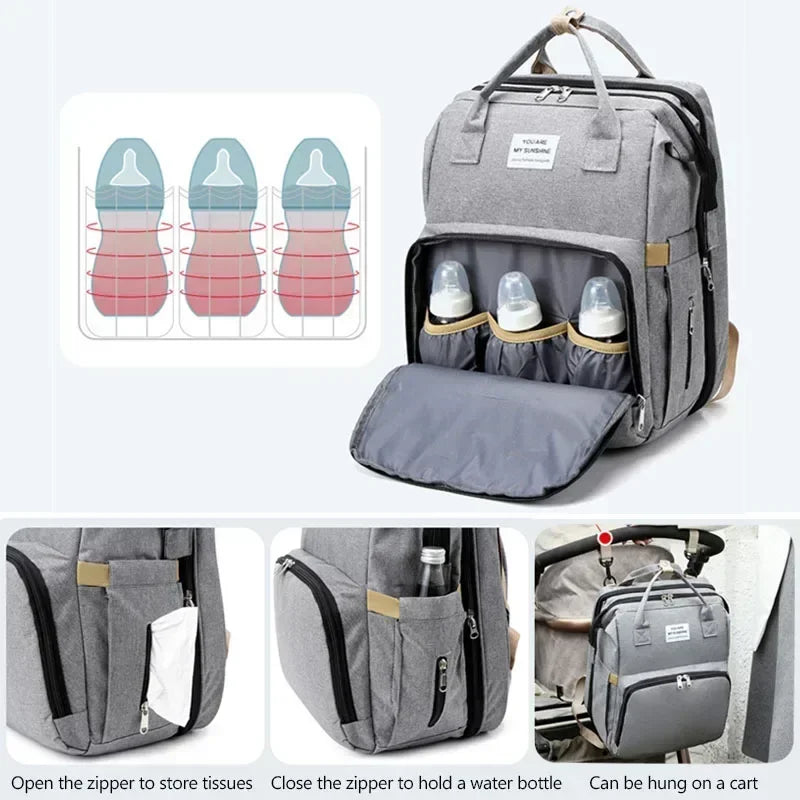 Sac à langer de grande capacité pour bébés avec matelas à langer – Sac à langer de maternité imperméable pour mamans avec rangement pour biberons et lit de bébé