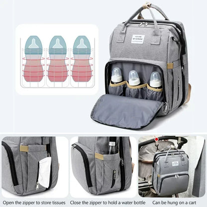 Sac à langer de grande capacité pour bébés avec matelas à langer – Sac à langer de maternité imperméable pour mamans avec rangement pour biberons et lit de bébé