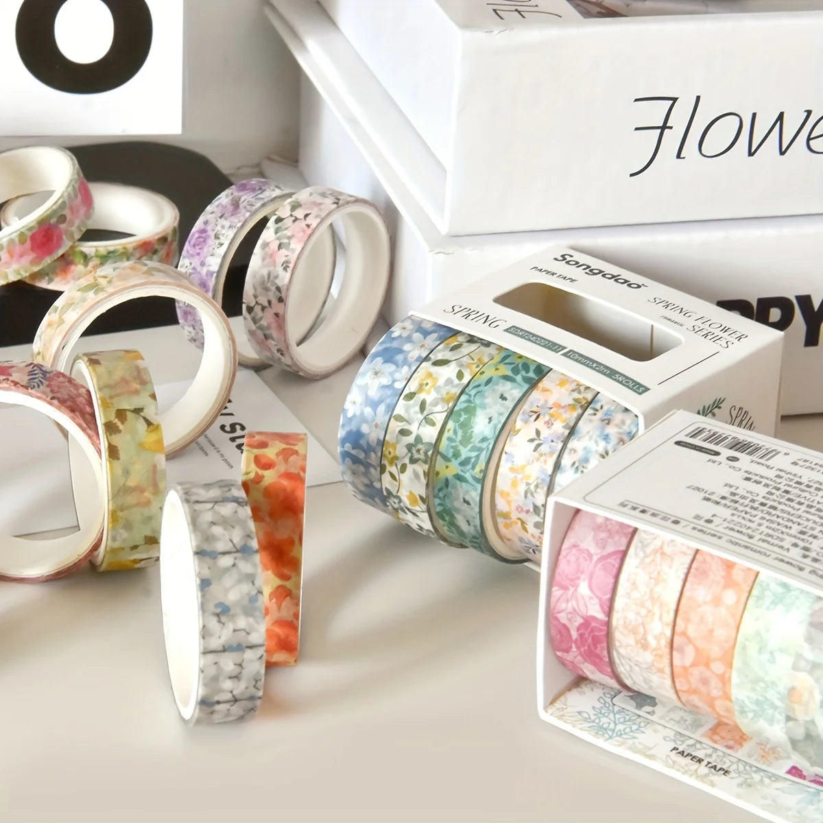 5 Rolls Romantic Flower Washi Tape Set – Cute Floral Decorative Tape for Journaling, Scrapbooking, Diary & Student DIY Crafts