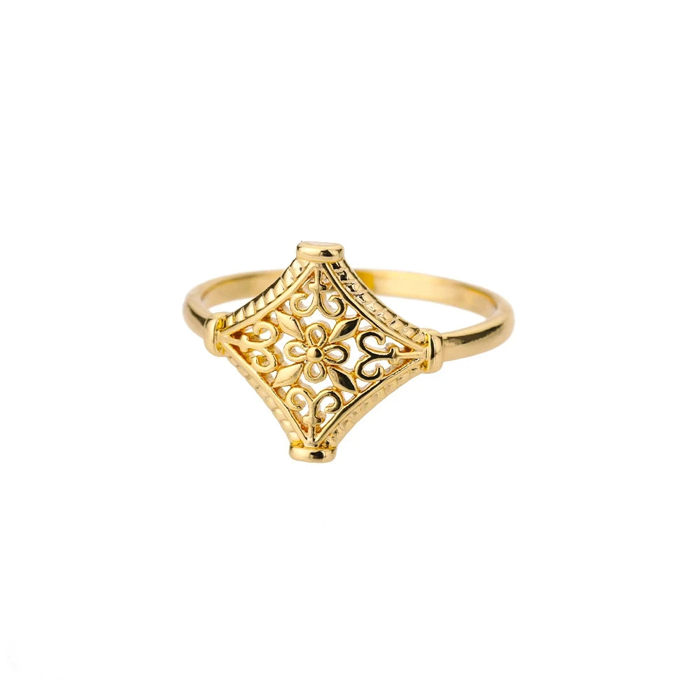 Gold Stainless Steel Lotus Flower Opal Ring – Vintage Oval Stone Statement Ring for Women | Elegant Fashion Jewelry Gift