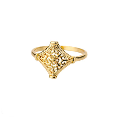 Gold Stainless Steel Lotus Flower Opal Ring – Vintage Oval Stone Statement Ring for Women | Elegant Fashion Jewelry Gift