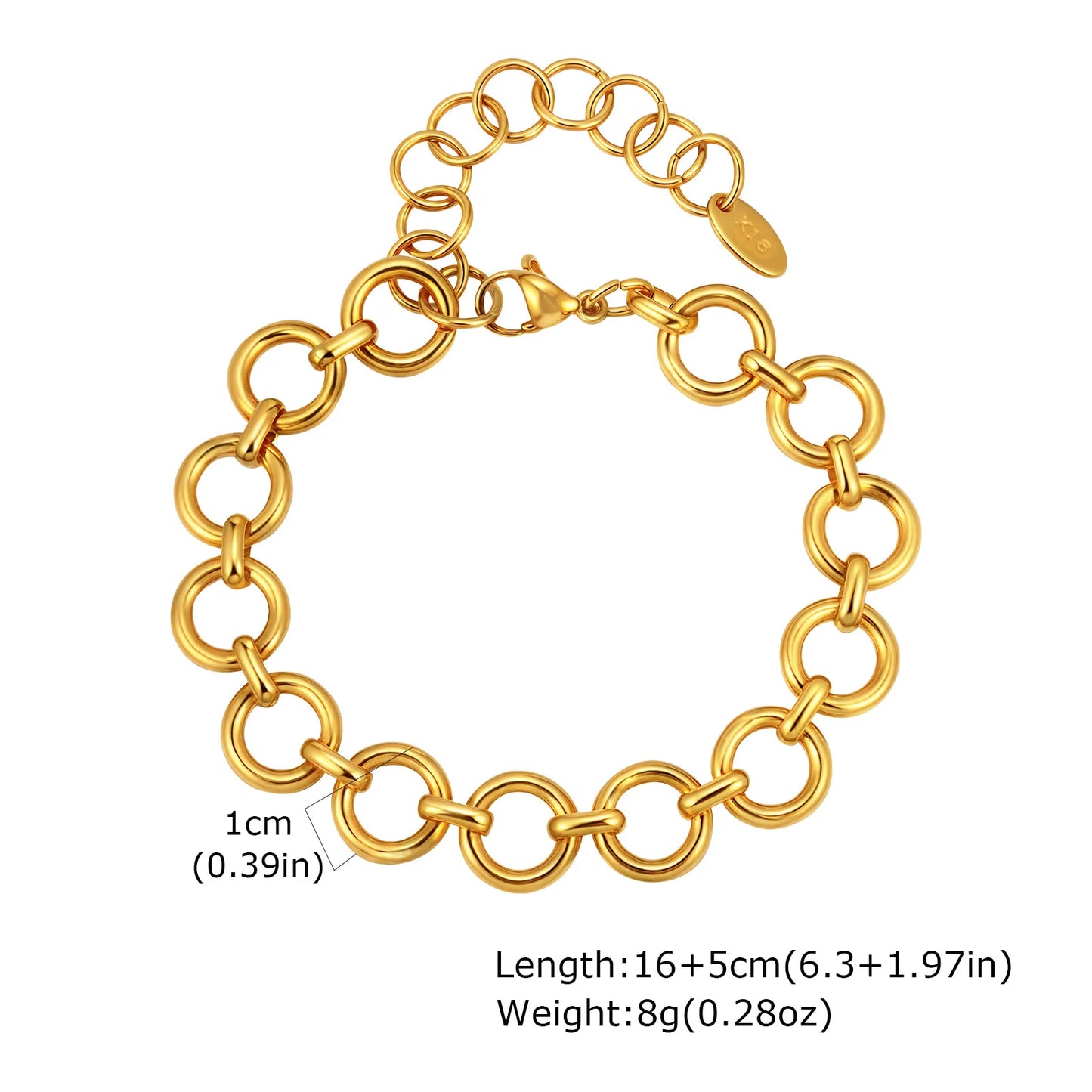 Pulsera de cadena de eslabones gruesos de acero inoxidable – Bañado en oro, pulsera de capas para mujer | Joyería de moda impermeable y de tendencia
