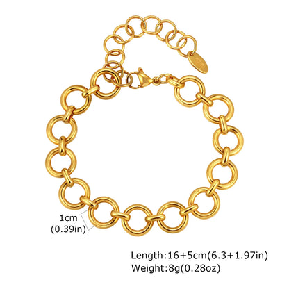 Pulsera de cadena de eslabones gruesos de acero inoxidable – Bañado en oro, pulsera de capas para mujer | Joyería de moda impermeable y de tendencia