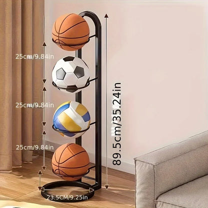Organisateur de ballons de sport en métal noir – Support de rangement multifonctionnel pour la maison, le garage et la salle de sport