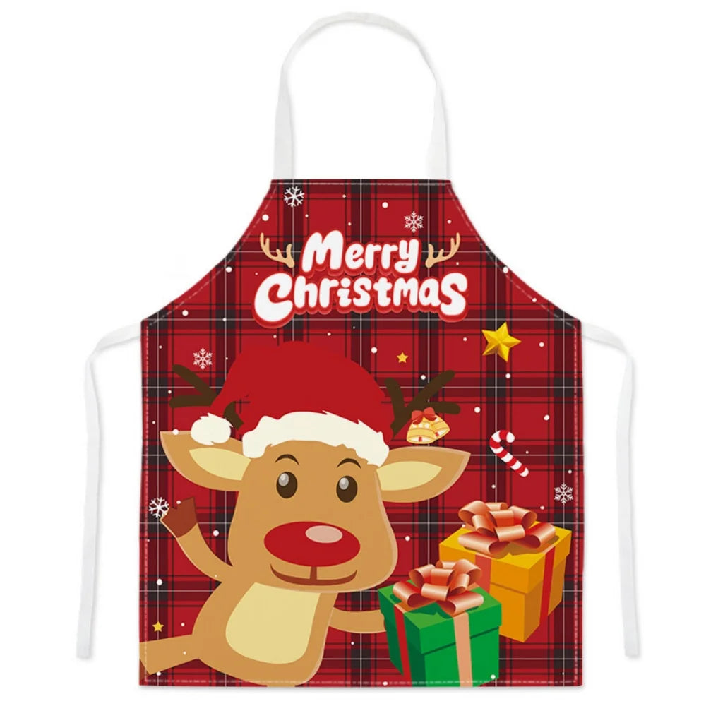 Christmas Cartoon Apron – Santa Claus, Deer & Xmas Tree Print Oil & Dustproof Parent-Child Apron for Kitchen, Baking & Cooking