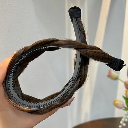 Diadema Bohemio Trenzado Sintético para Mujer Banda de Pelo Elástica para Fiestas y Cosplay