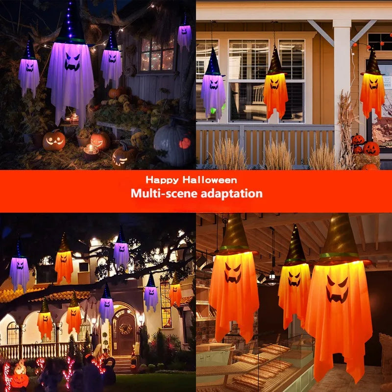 LED Flying Witch Hat Halloween Decorations – Hanging Ghost Lights & Glowing Wizard Lamp for Bar, Party, Dress-Up & Spooky Decor