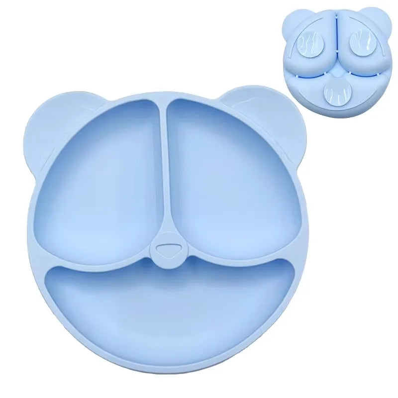 Assiette à ventouse en silicone pour bébé – Assiette repas sourire pour tout-petits avec compartiments, vaisselle pour enfants sans BPA