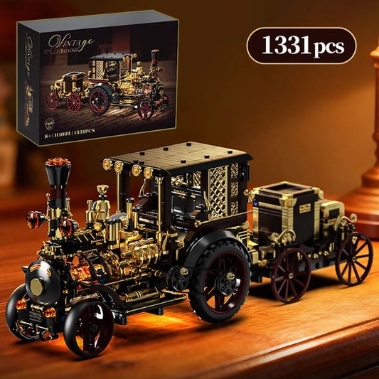 1331PCS Vintage Mechanical Steam Car Building Blocks – Retro Steampunk Vehicle Construction Set, Creative City Model Desktop Decor & Gift