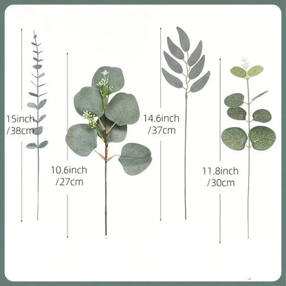 50/90 PIÈCES Bouquet de Fleurs Artificielles Eucalyptus – Mélange de Verdure Feuilles de Saule Argenté Eucalyptus pour Arrangements Floraux de Mariage & Décoration Intérieure DIY