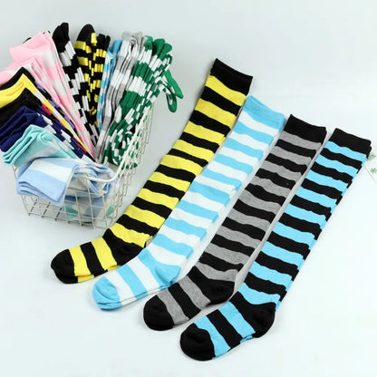 Thigh High Socks Women Over Knee Striped Polka Dot Stockings Black White Pink Lolita Cosplay Harajuku Y2K Kawaii