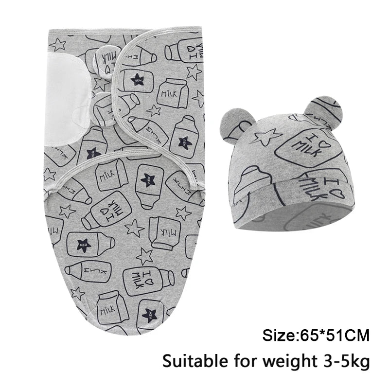 Manta Envolvente y Gorro para Recién Nacido – Envoltorio Suave de Algodón para Bebés de 0 a 6 Meses