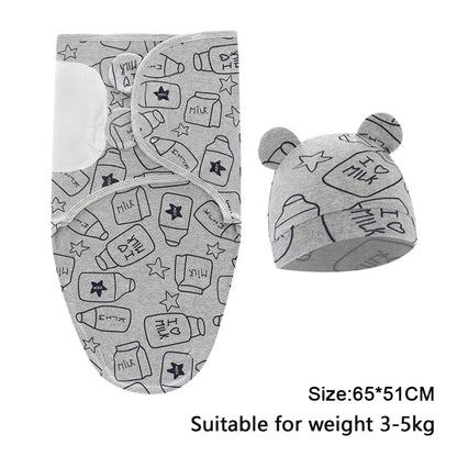 Manta Envolvente y Gorro para Recién Nacido – Envoltorio Suave de Algodón para Bebés de 0 a 6 Meses