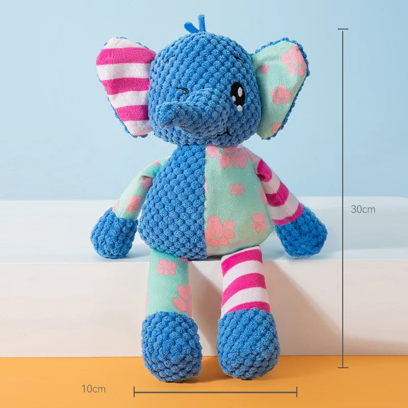 Cute Animal Plush Dog Toy – Bite-Resistant Squeaky Chew Toy with Sound for Interactive Play & Teeth Cleaning, Fox & Elephant Designs