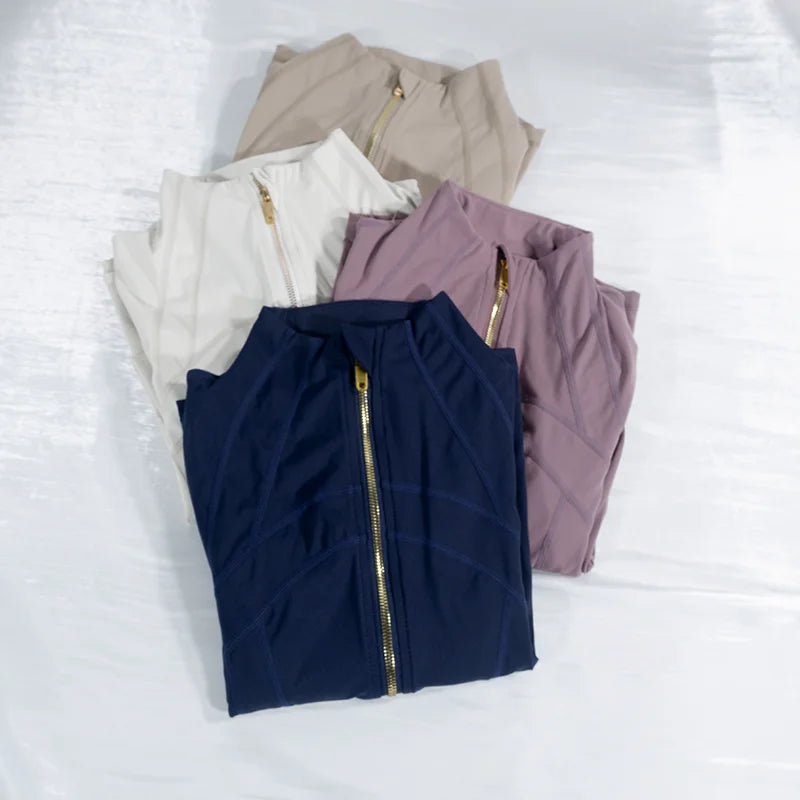 Women's Stand Collar Athletic Jacket – Long Sleeve Zip-Up Workout Top for Gym, Fitness & Casual Wear