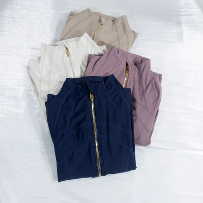 Women's Stand Collar Athletic Jacket – Long Sleeve Zip-Up Workout Top for Gym, Fitness & Casual Wear