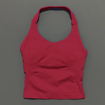 HISTELLO Women’s Seamless Longline Halter Sports Top – Built-in Bra with Removable Cups Yoga & Gym Tank Activewear
