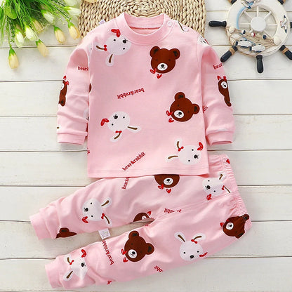 Conjunto de ropa de algodón para niños – Traje de otoño invierno para niños y niñas, cómodo conjunto de pijama de manga larga y pantalones, ropa informal de estar por casa para niños, ropa interior cálida y ropa de regalo de Navidad