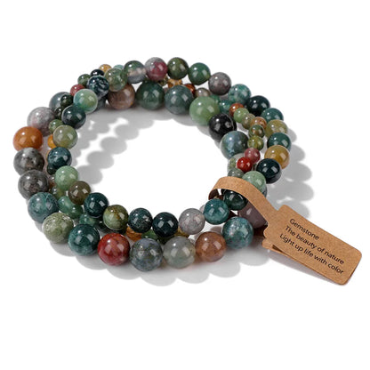 Set de 3 Pulseras de Cuentas de Piedra Natural – Agate Musgoso Indio, Rodonita y Cuarzo Cristal de 4mm/6mm/8mm para Hombres y Mujeres