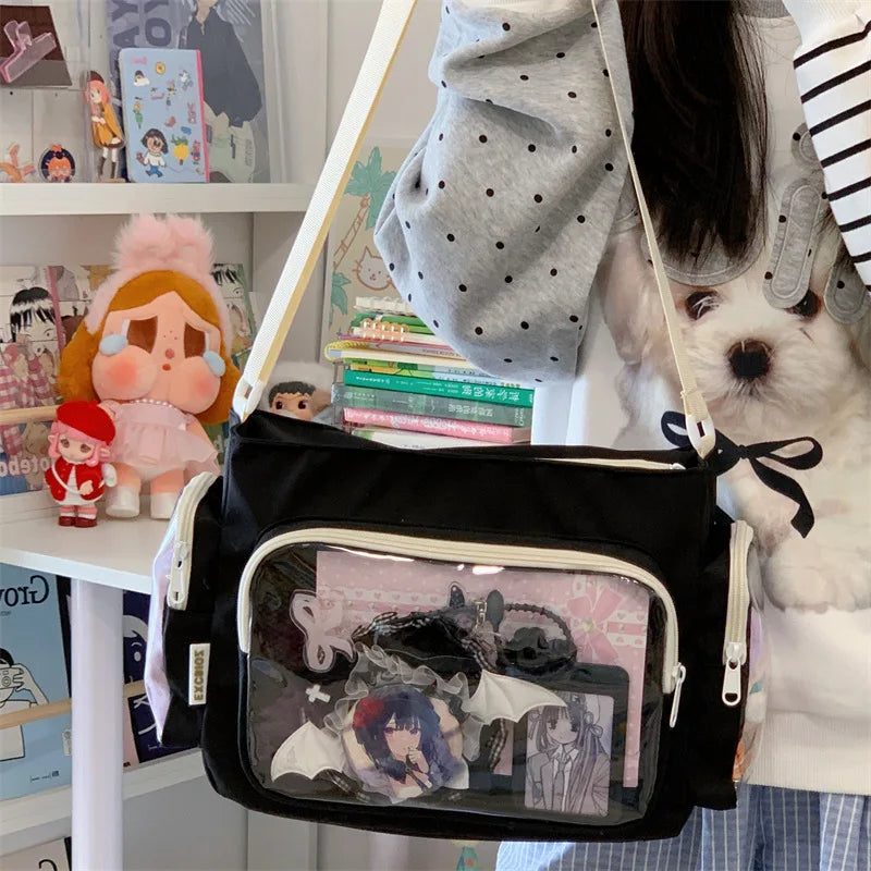 Bolso bandolera transparente de moda – Bolso de hombro Ita de gran capacidad para niñas, bolso mensajero de estilo escolar a la moda, bolso Kawaii versátil para uso diario y accesorios