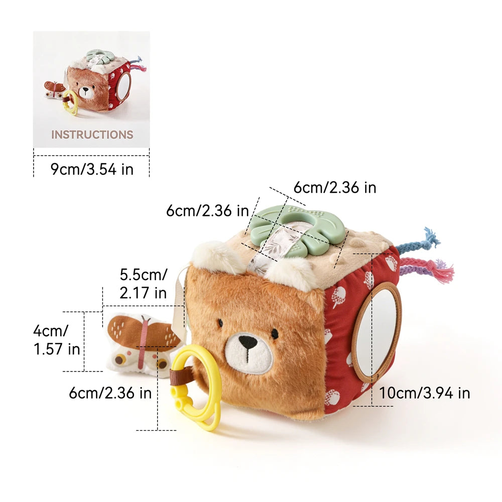 Soft Baby Tissue Box Cloth Book – Plush Sensory Security Blanket Cube with Crinkle Sounds & Mirror, Fine Motor Activity Toy, 9 Styles