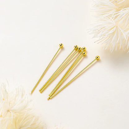 100-Piece 14K & 18K Gold Plated Brass Head Pins Set (16–50mm) – Ball, Flat & Eye Pins for DIY Jewelry Making & Crafts