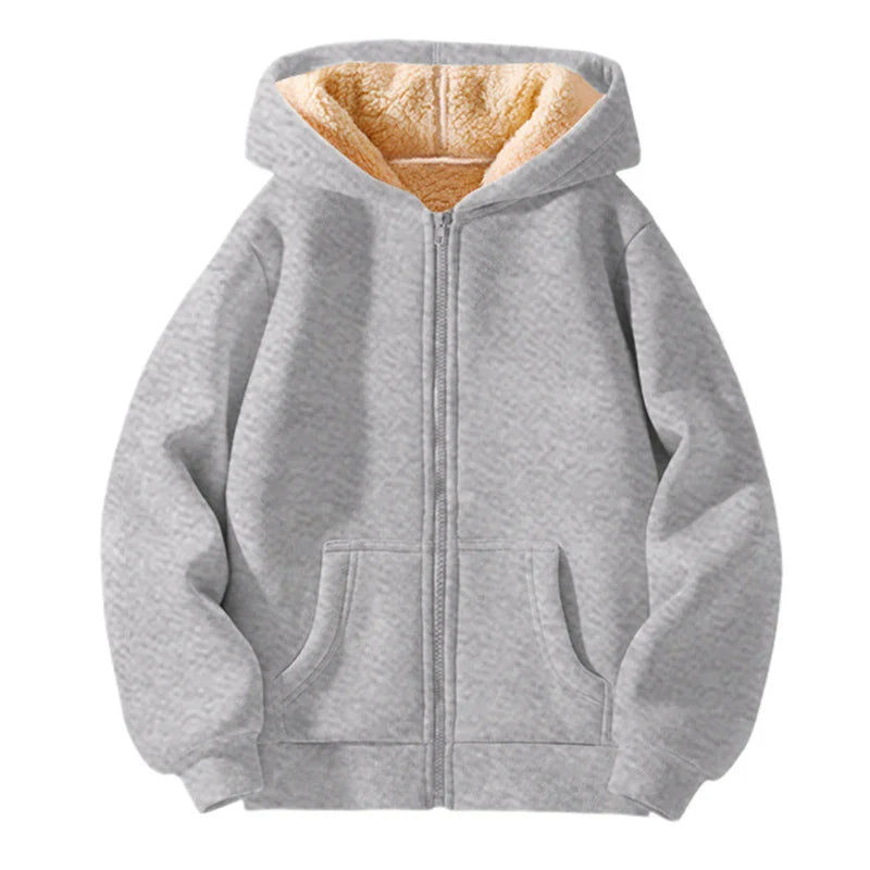New Boys Girls Casual Jackets Kids Padded Thickened Lambwool Coats Children Warm Winter Hoodies Teenager Fashion Hooded Clothing