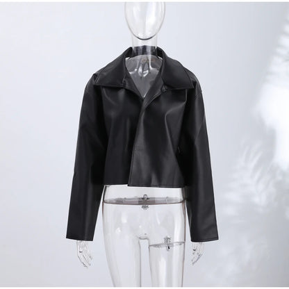 Women’s PU Leather Jacket – Long-Sleeve Stand Collar Zip-Up Coat, Casual Streetwear Outerwear for Autumn & Winter