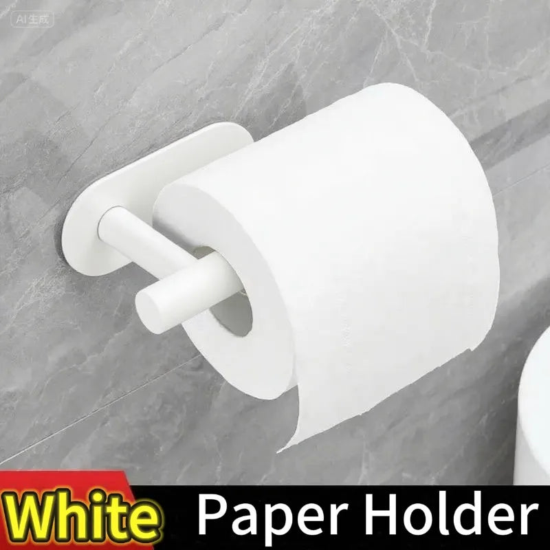 Adhesive Toilet Paper Holder Wall-Mounted Kitchen Roll & Paper Towel Rack No-Drill Tissue Holder