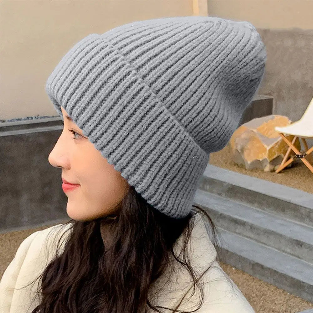 Women's Winter Knitted Beanie Hat – Warm Casual Stacking Bonnet Cap, Solid Color Unisex Hip-Hop Hat for Men & Women