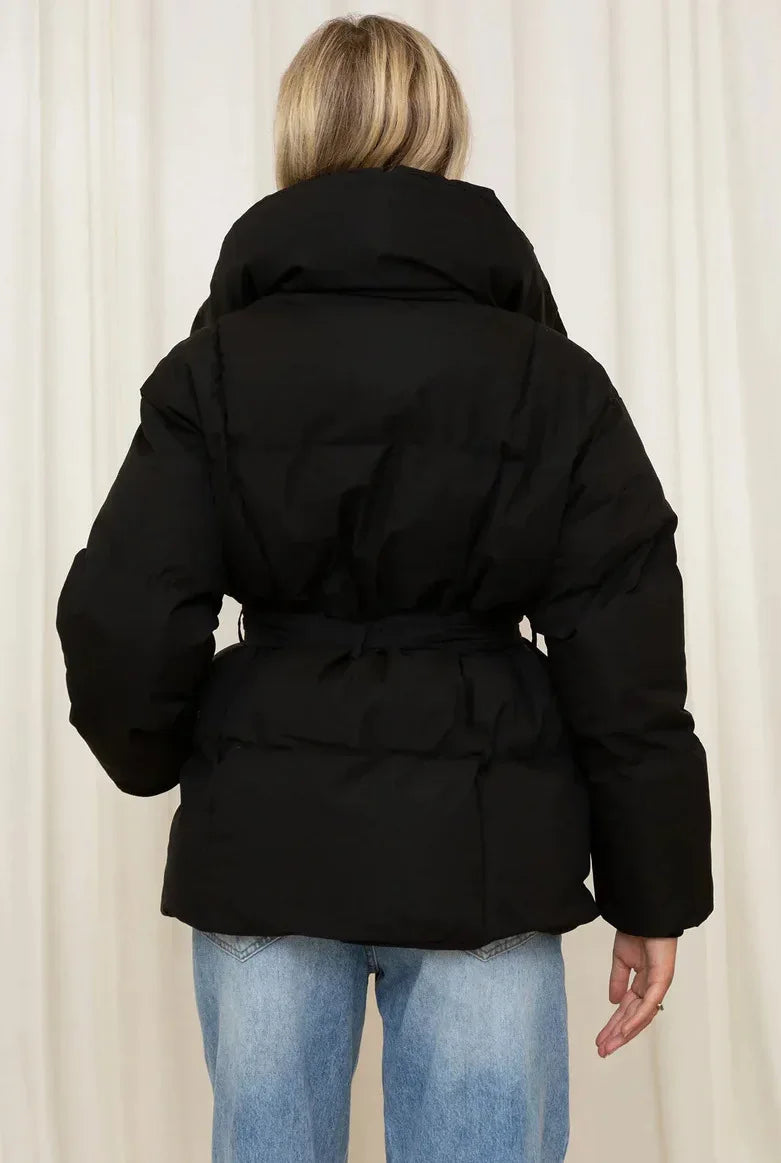 Zekye Women’s Lightweight Down Jacket – Warm Long-Sleeve Winter Coat with Adjustable Tie Waist, Solid Color & Fashionable Design