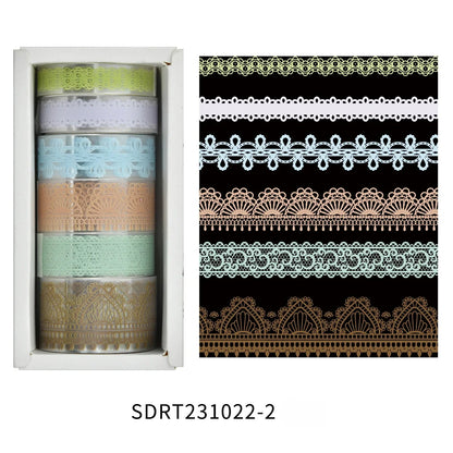 Juego de 6 rollos de cinta washi PET retro de encaje – Cinta adhesiva decorativa para diario, álbum de recortes, bullet journal y manualidades