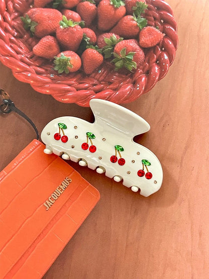 Pinzas para el pelo de cereza bonitas – Pinzas para el pelo de acetato con diamantes de imitación de frutas, flores y mariposas para mujeres y niñas | Accesorios para el pelo de moda Kawaii