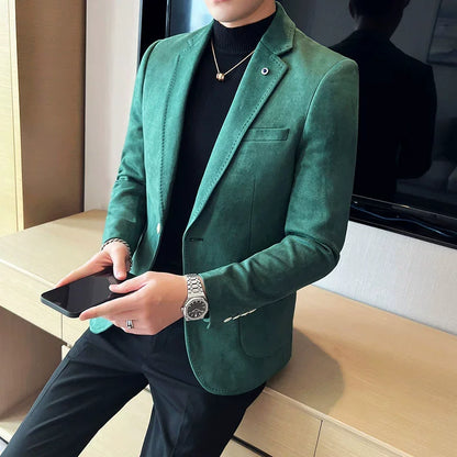 Blazer de terciopelo ajustado para hombre – Chaqueta de traje de lujo de piel de ciervo, abrigo elegante para negocios, casual, bodas, con tallas grandes