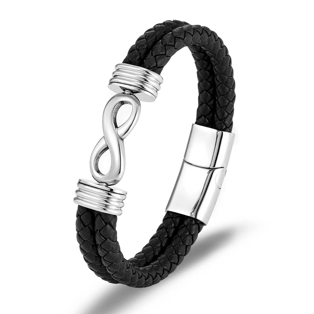 Inspirational Infinity Number 8 Leather Bracelet for Men – Motivational Cuff Bangle, Anniversary & Father’s Day Gift