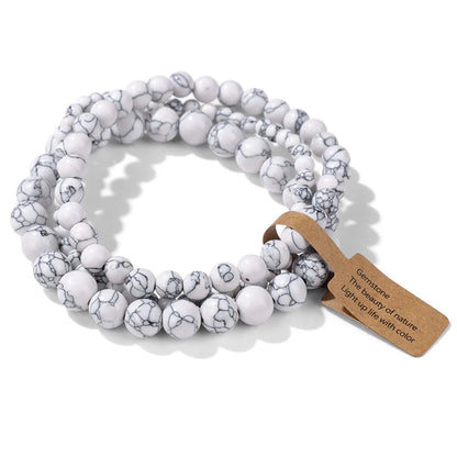 Set de 3 Pulseras de Cuentas de Piedra Natural – Agate Musgoso Indio, Rodonita y Cuarzo Cristal de 4mm/6mm/8mm para Hombres y Mujeres