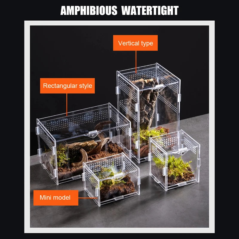 Clear Acrylic Reptile Terrarium Breeding Box – Transparent Nano Habitat Enclosure for Turtles, Arboreal Tarantulas, Bearded Dragons & Small Reptiles