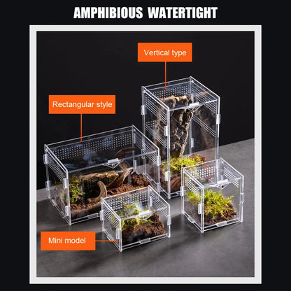 Clear Acrylic Reptile Terrarium Breeding Box – Transparent Nano Habitat Enclosure for Turtles, Arboreal Tarantulas, Bearded Dragons & Small Reptiles