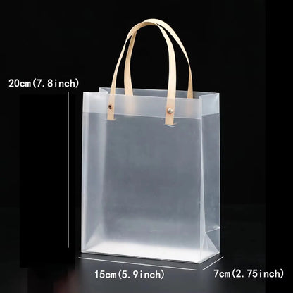 10PCS Frosted Transparent Plastic Gift Bags with Handles for Retail, Gifts, Shopping & Packaging