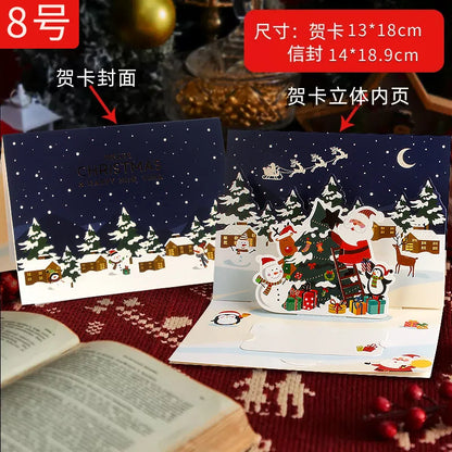 3D Santa Christmas Greeting Card – Folding Merry Christmas Best Wishes Card, Xmas Gift, New Year Blessing & Thank You Postcard