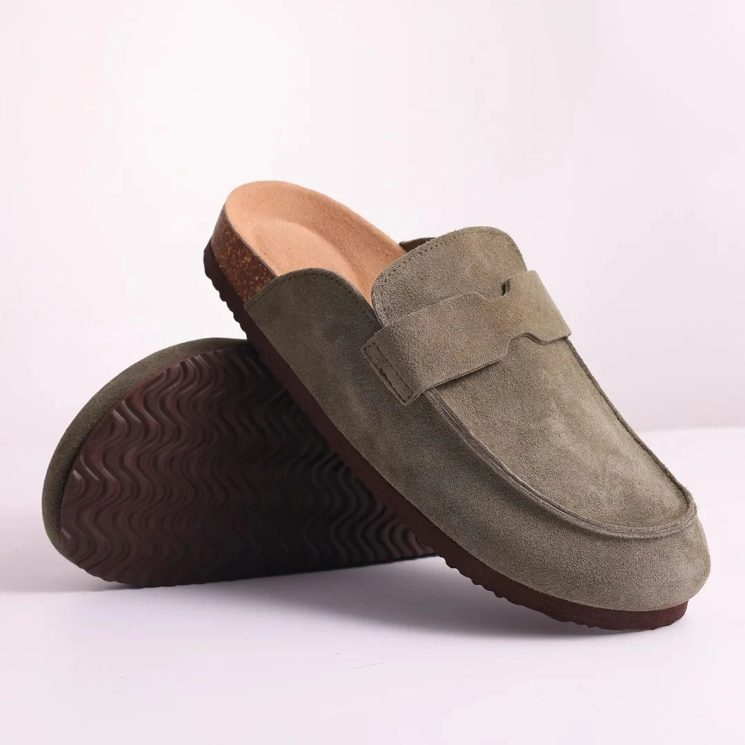 Zuecos de ante Crestar Cork – Zapatillas tipo mules unisex antideslizantes con soporte para el arco del pie