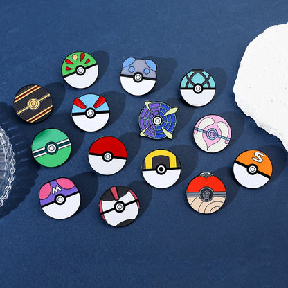 14PCS Pokémon Poké Ball Enamel Brooch Set – Minimalist Cartoon Metal Pins for Backpack & Clothing Accessories