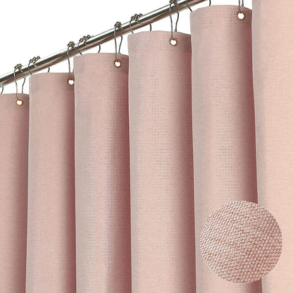 Cortina de ducha de lino de lujo – Cortina de baño de tela impermeable con ganchos de metal