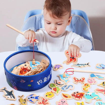 Jouet de Pêche Magnétique en Bois – Jeu d'Apprentissage Montessori sur la Vie Marine, Activité de Pêche Éducative Précoce pour Bébé, Jouet de Développement Cognitif Interactif Parent-Enfant pour Enfants