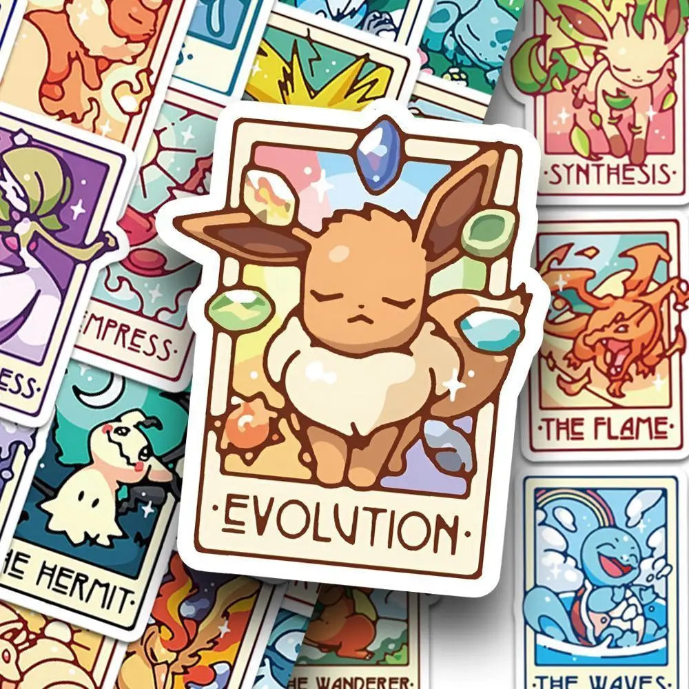 60PCS Pokémon Tarot Card Stickers – Waterproof Cute Cartoon Decals for Phone, Laptop & Notebook