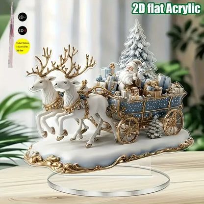 1PC Santa Claus & Reindeer Sled Christmas Desktop Ornament – Animal-Themed Tabletop Decor for Living Room, Holiday Party & Gift