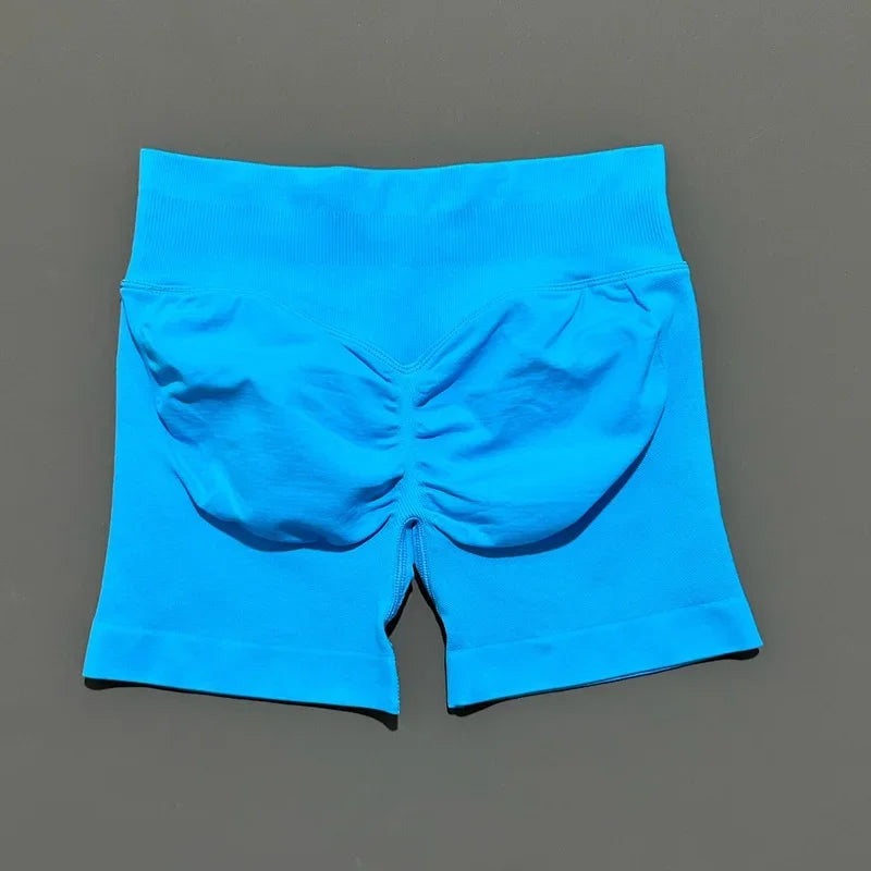 HISTELLO Pantalones cortos de yoga sin costuras de 4.5" para mujer – Pantalones cortos deportivos de talle bajo con efecto fruncido para gimnasio, fitness, correr y ropa deportiva