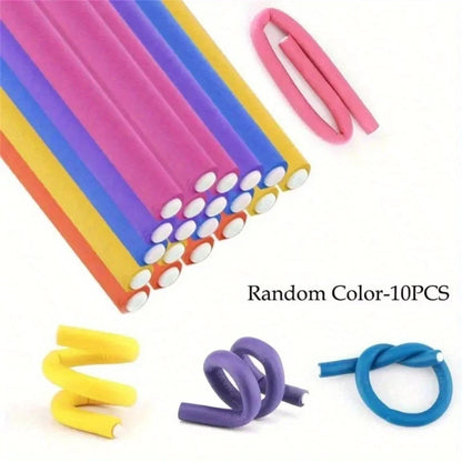 10PCS Flexible Heatless Hair Rollers – Bendy Foam Curling Rods for DIY Soft Curls, Universal No-Heat Perm Styling Tools & Hair Accessories